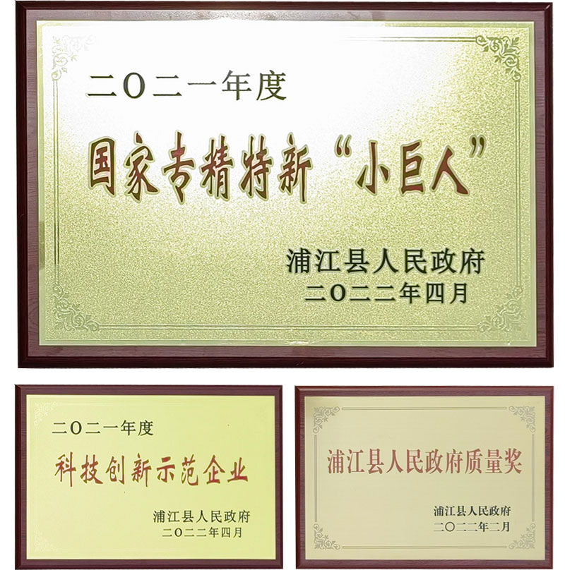 科技創(chuàng)新示范企業(yè)、浦江縣人民政府質(zhì)量獎和國家專精特新“小巨人”